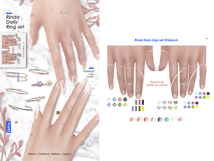 Second Life Marketplace MIWAS / Rinda Daily rings set FATPACK